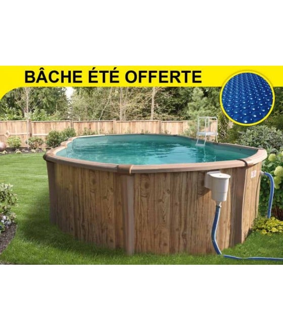 Piscine hors sol Freedom aspect Bois Ovale 6.71m x 3.66m - H 1.32m + bâche été;Piscine hors sol Freedom aspect Bois Ovale 6.71m 