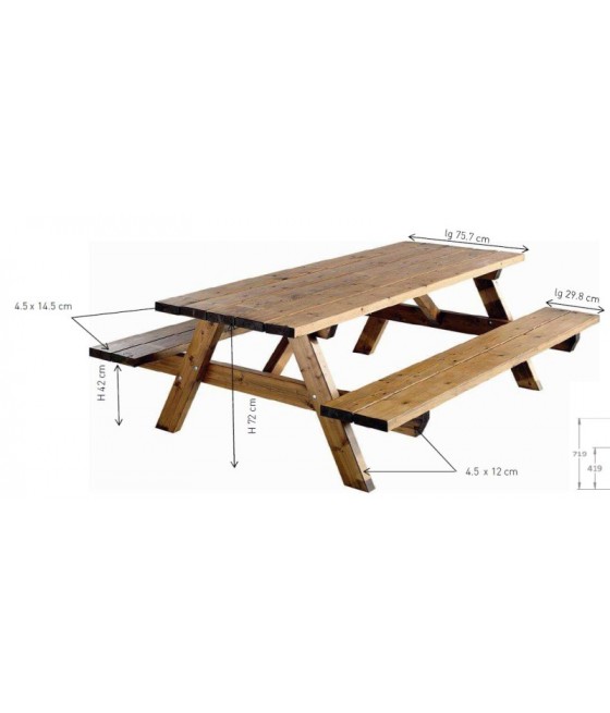 Dimensions table pique-nique en bois Garden 300;Table pique-nique en bois Garden 300