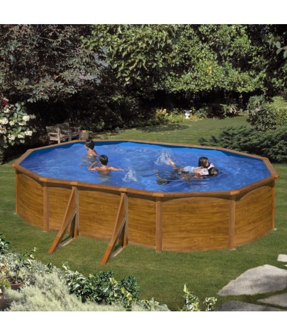 Piscine hors sol acier aspect bois Alto - Ovale 5.00mx3.00m-H 1.20m - skimmer motorisé