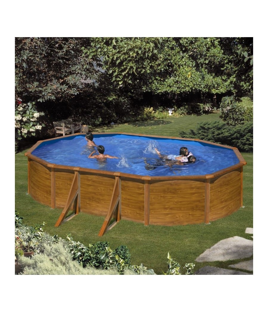 Piscine hors sol acier aspect bois Alto - Ovale 5.00mx3.00m-H 1.20m - skimmer motorisé