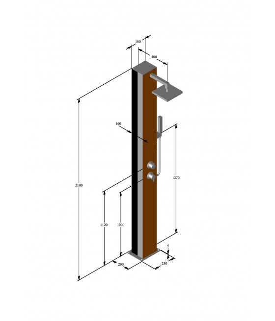 Dimensions Douche solaire verre et inox TOBAGO;Douche solaire verre et inox TOBAGO