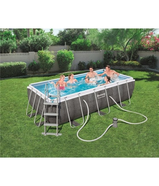 Piscine Bestway Power Steel Frame Pools rectangle 4.04 x 2.01 hauteur 1.00m imitation tressé