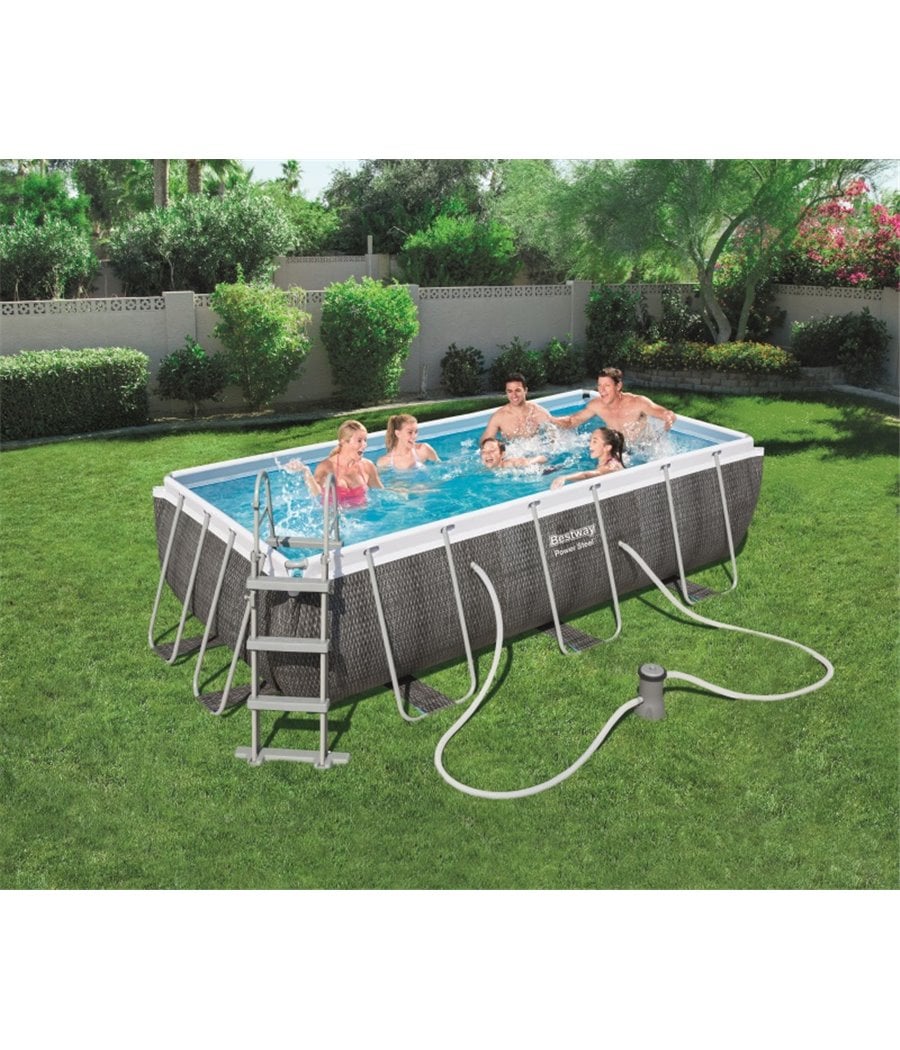 Piscine Bestway Power Steel Frame Pools rectangle 4.04 x 2.01 hauteur 1.00m imitation tressé