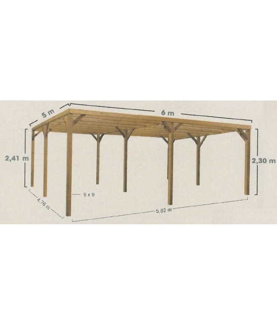 Carport en bois Monza Due pour 2 voitures - L 600 x lg 500 x H 241 cm