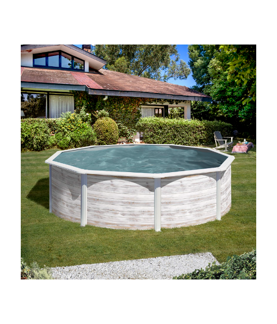 Piscine hors sol acier aspect bois nordique -Ronde D. 2.40m - H 1.20m