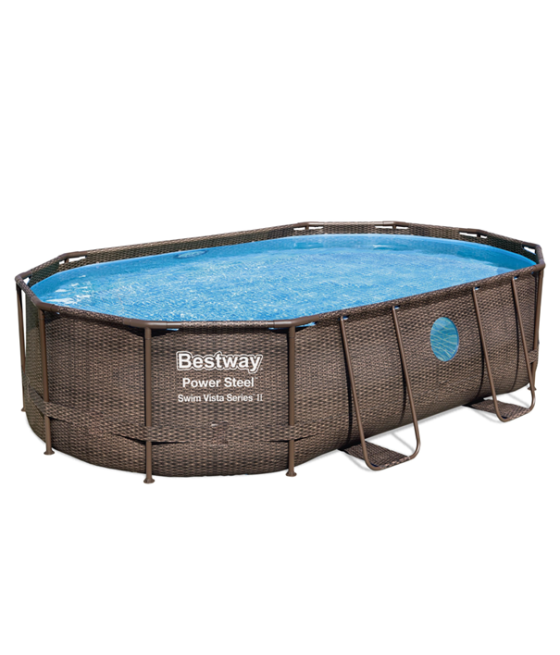 Piscine Bestway Power Steel SwimVista Pool ovale 4.88 x 3.05m x 1.07m motif rotin + hublots