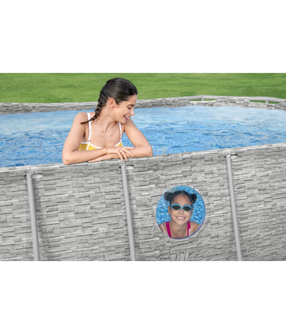 Piscine Bestway Swim Vista Pool ovale 4.27 x 2.50m hauteur 1.00m imitation pierre + hublots