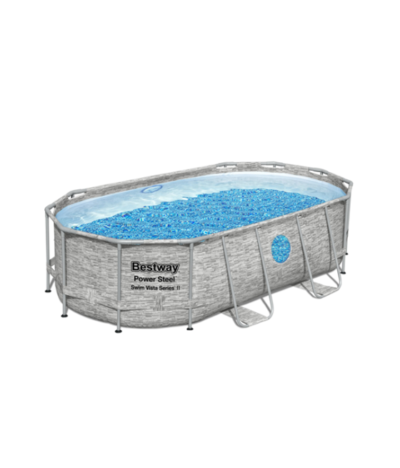 Piscine Bestway Swim Vista Pool ovale 4.27 x 2.50m hauteur 1.00m imitation pierre + hublots