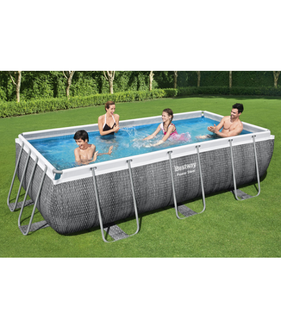 Piscine Bestway Power Steel Frame Pools rectangle 4.04 x 2.01 hauteur 1.00m imitation tressé