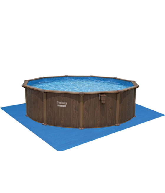 Piscine hors sol ronde Hydrium™490 x 130 cm, effet bois , filtre à sable, échelle, bâche, tapis de sol
