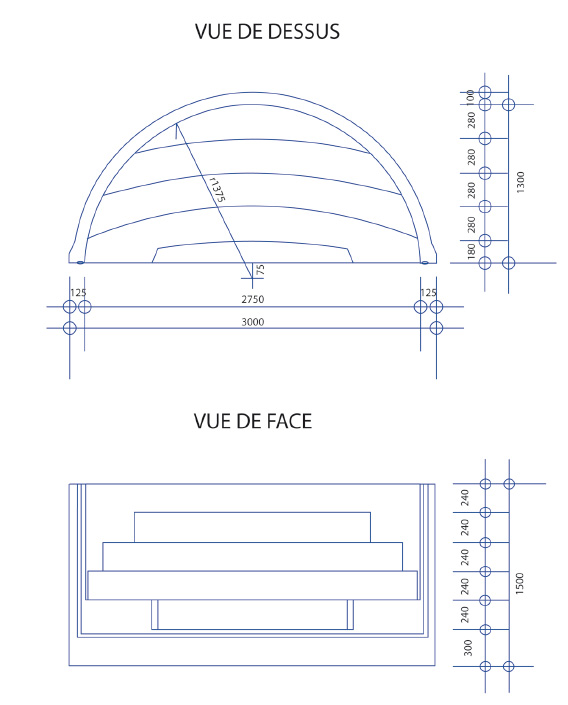 Dimensions escalier roman transat 3.00m x 1.50